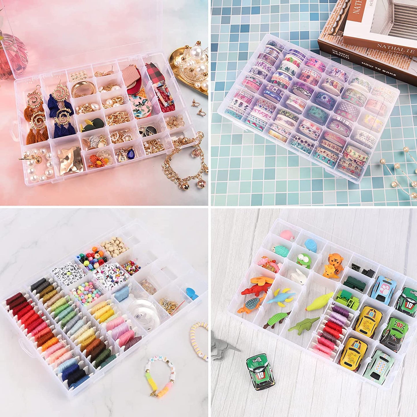 36 Grids Clear Plastic Organizer Jewelry Storage Box With Adjustable Dividers Transparent Organizer Box (1pc) - LootFaat