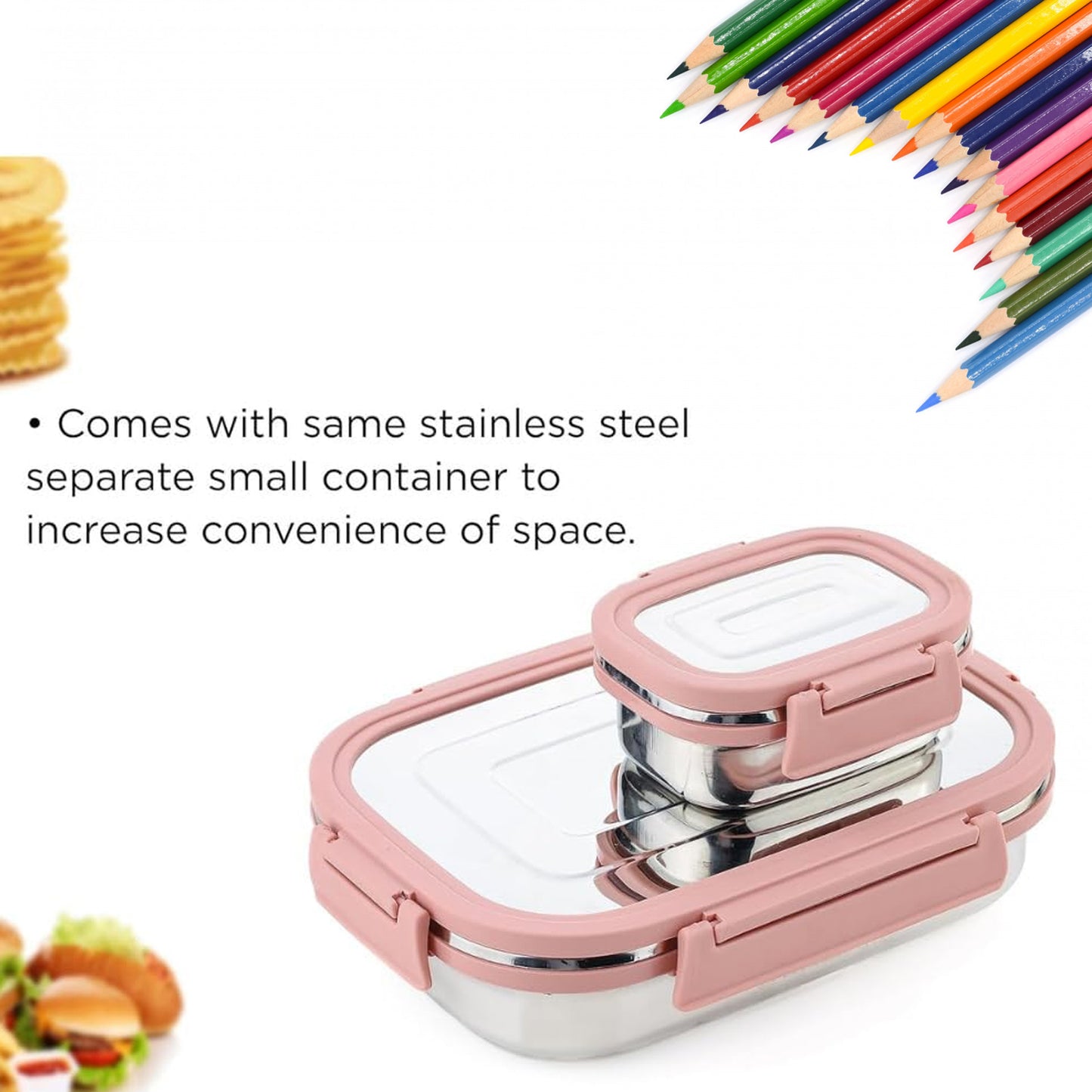 Premium Stainless Steel Leak Proof Air Tight Lunch Boxes (900ml+200ml Approx 2 Pc Set) - LootFaat