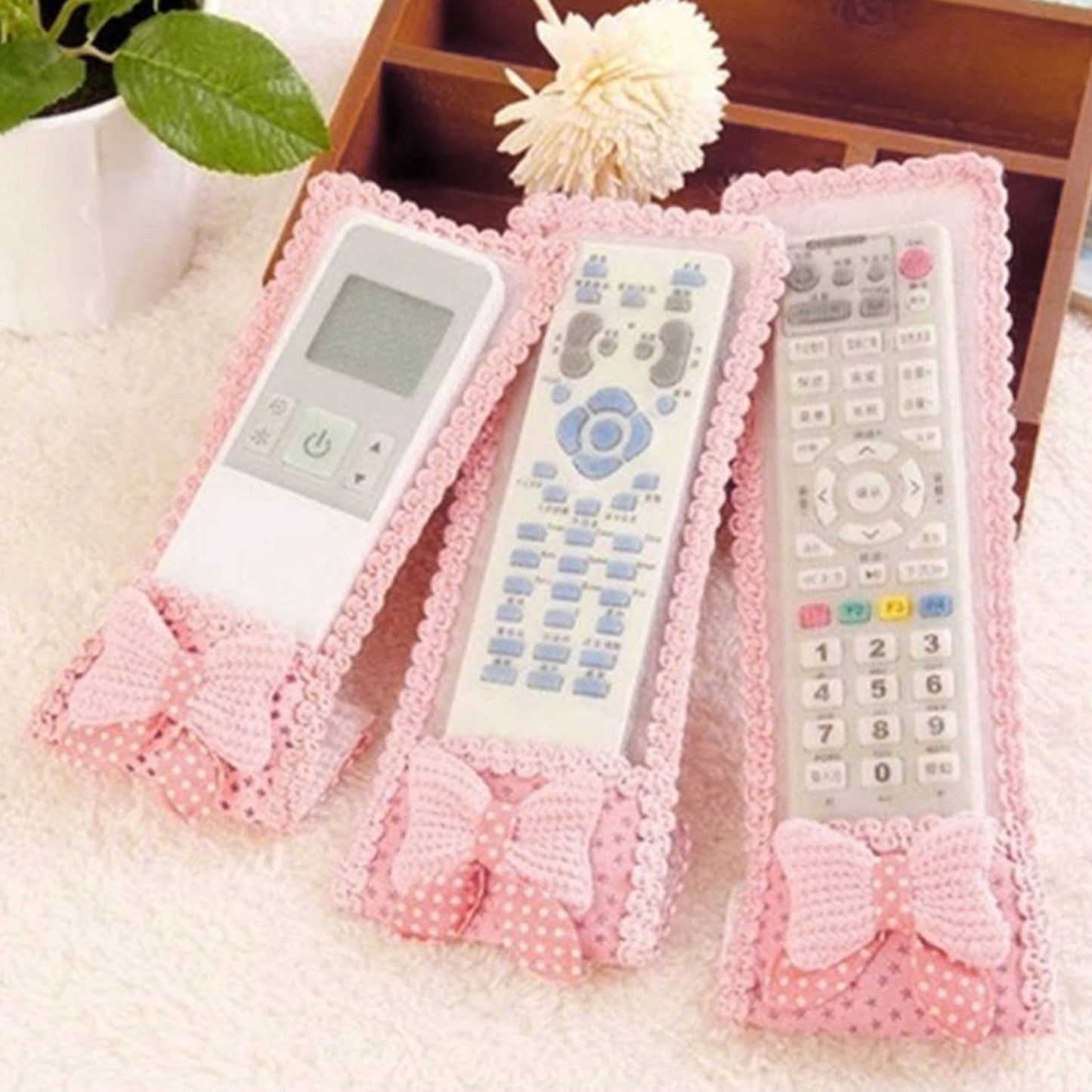 3pc Remote Cover With Bow Knot For Tv Air Conditioner D2h Dth Remote Control Dust Cover - LootFaat