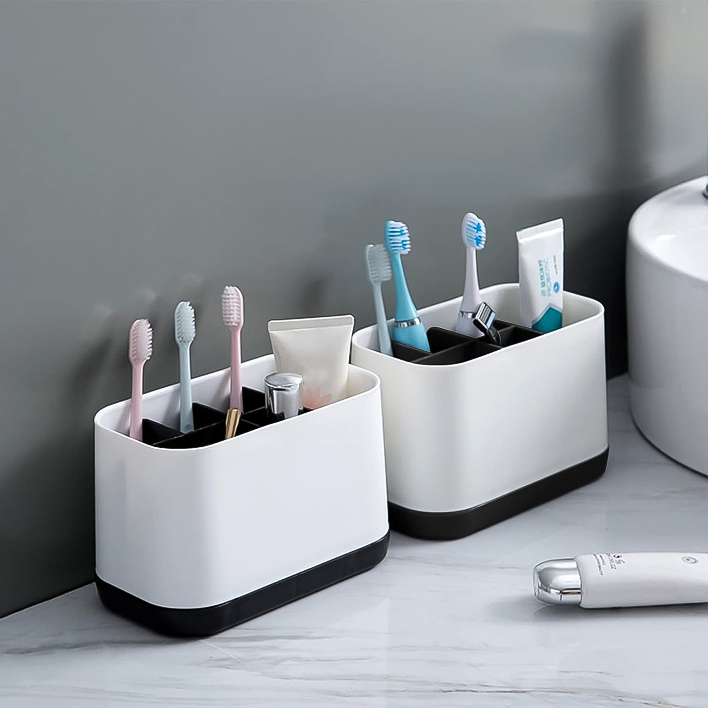 6 Compartment Multi Purpose Organizer Toothbrush Holder Stand Plastic Caddy (1 Pc) - LootFaat
