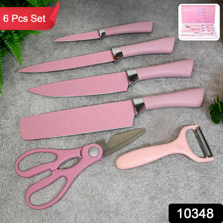 Stainless Steel Non Stick Ceramic Coating 6 Pcs Chef Kitchen Knife Set With Scissor Peeler - LootFaat