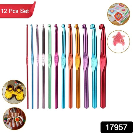 Aluminium Multicolor Knitting Needles Crochet Kit (12 Pcs Set) - LootFaat