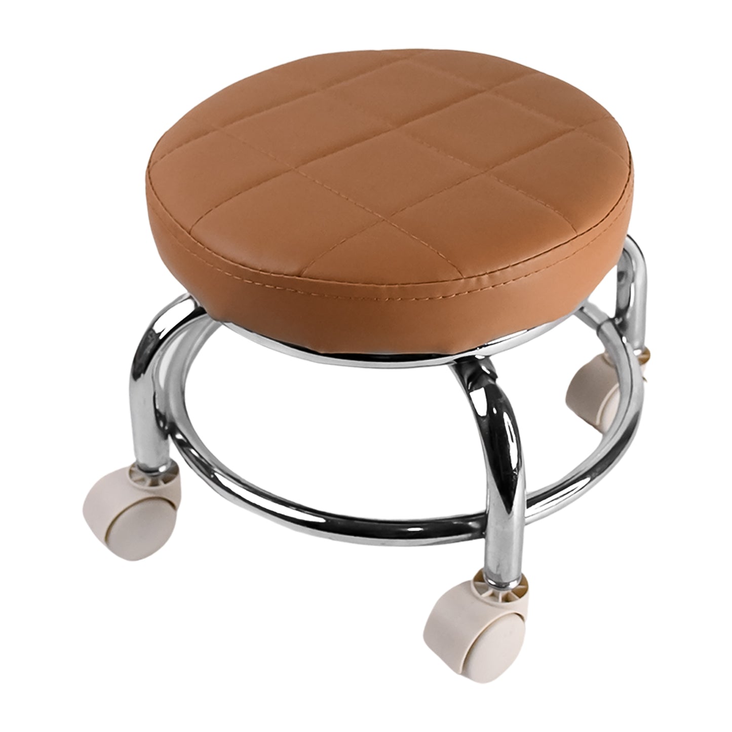 Heavy Duty Rolling Stool with Wheels - Round Steel Base for Salon, Office, Home
