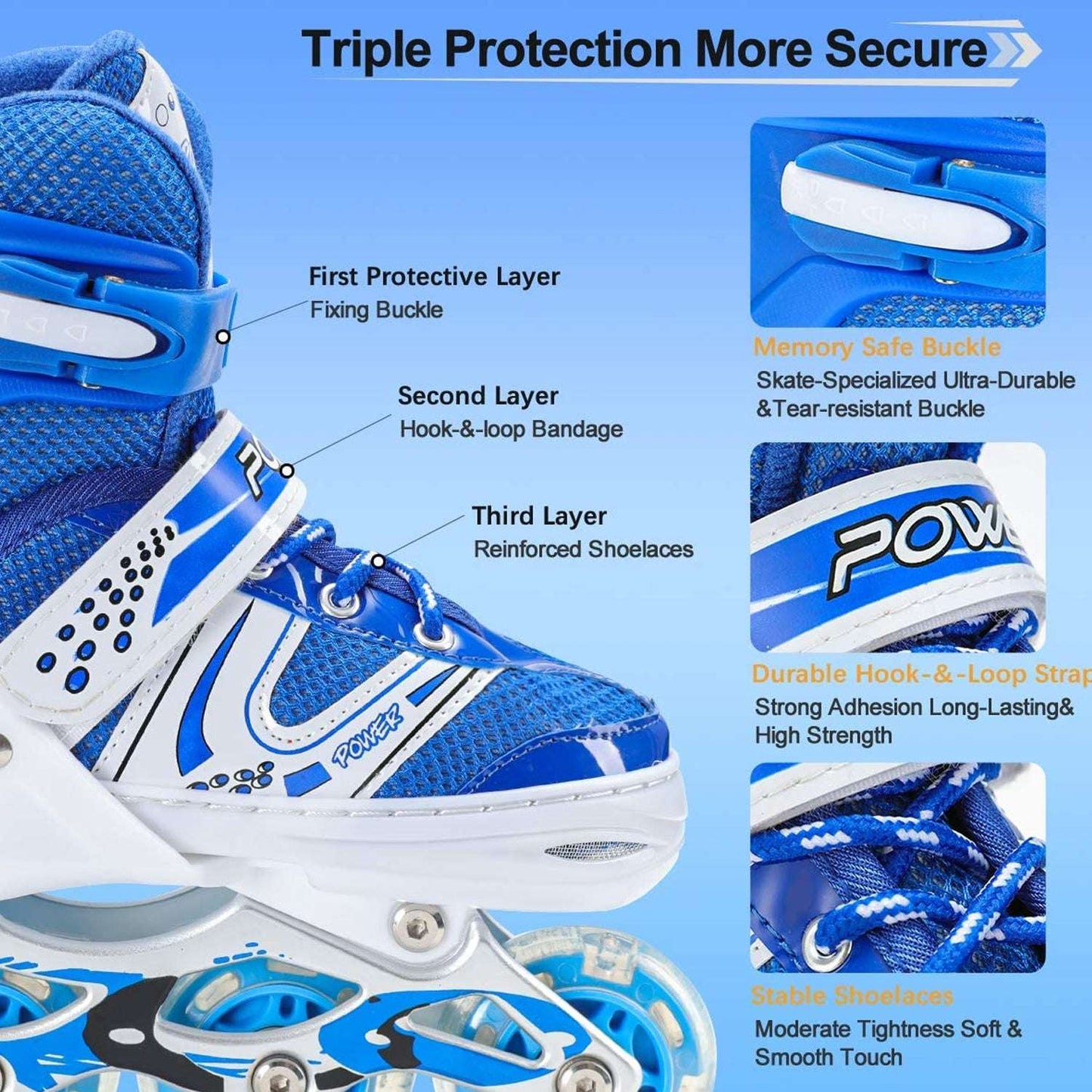 Inline Skates With Led Flashing Light Wheel With Adjustable Length Skate Premium High Quality Skates Pair - LootFaat