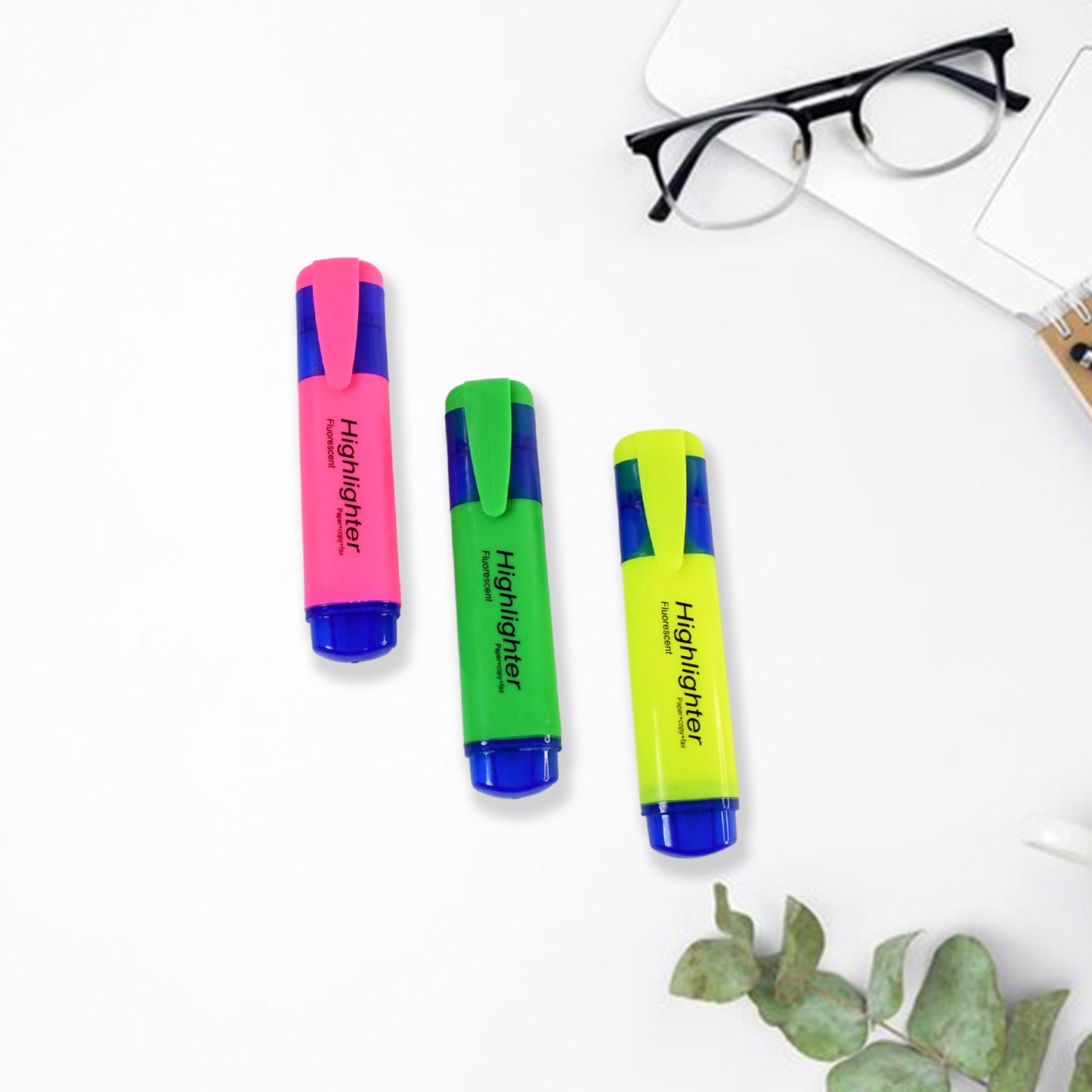 Highlighter Pen Assorted Colours Water Based Broad Tip Writing Marker (3 Pcs Set) - LootFaat