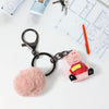 Cute Cartoon Keychain with Fluffy Pom Pom - Mix Design