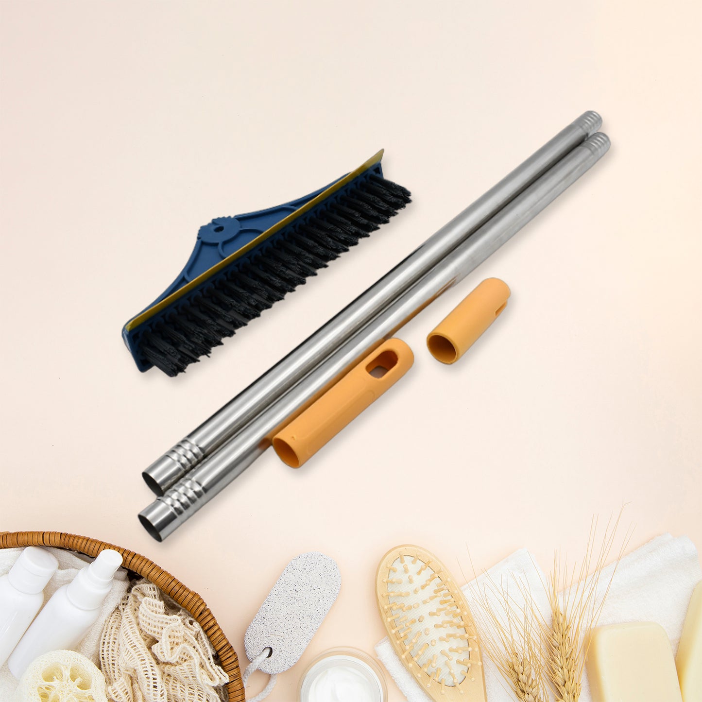 2 In 1 Cleaning Brush Long Handle Floor Brush Rotatable Cleaning Brush For Bathroom Kitchen 120 Degree Triangular Rotating Brush Head With Wiper - LootFaat