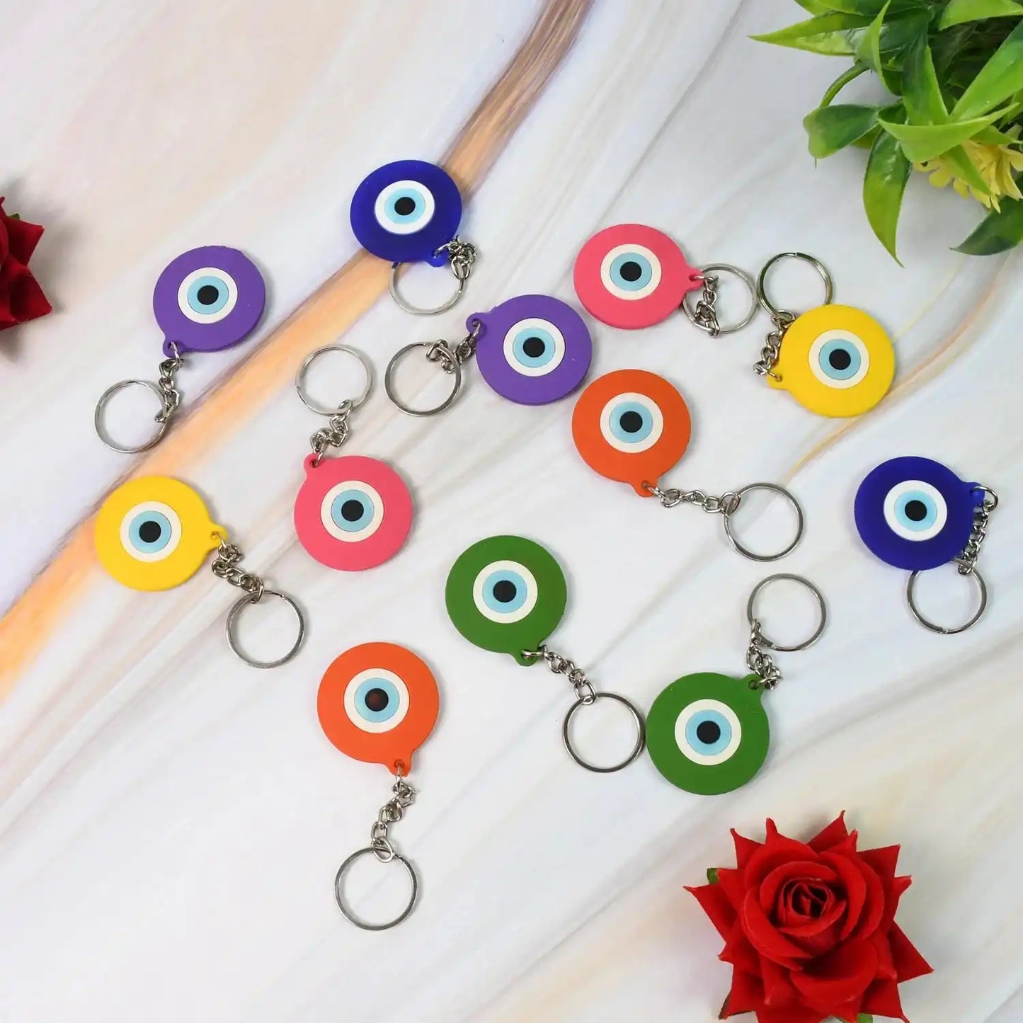 Evil Eye Rubber Silicone Keychain (12 Pcs Set Mix Color)