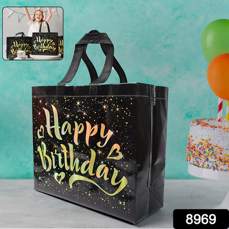 Birthday Gift Bag With Gold Shiny Stars Reusable Party Gift Bags (1 Pc) - LootFaat