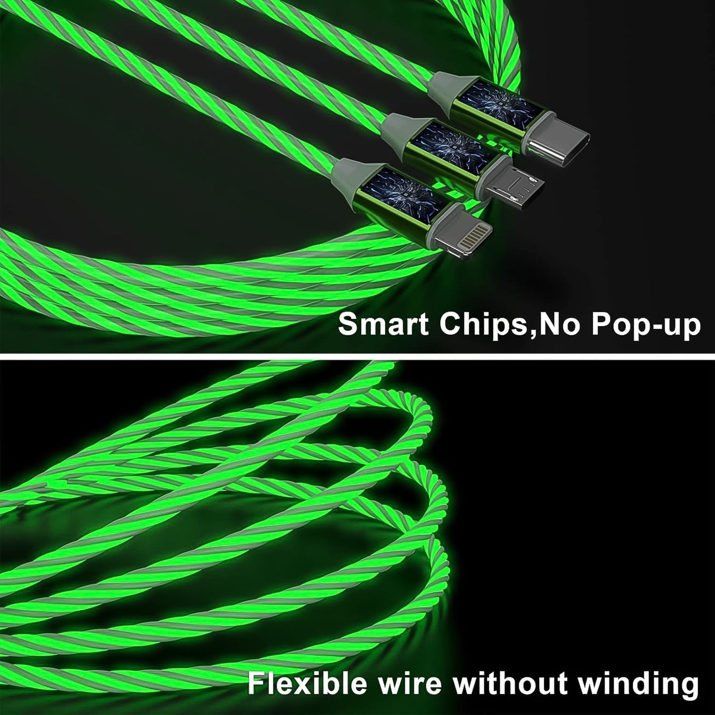 3 In 1 Charging Cable Light Up Fast Charger Multi Charging Cable (1 Pc) - LootFaat