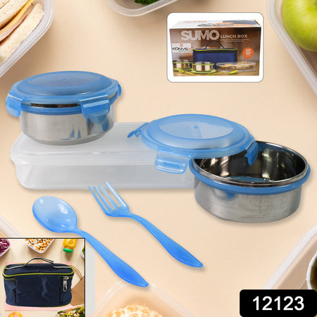 Sumo Lunch Box With Lunch Bag Plastic Lunch Box Plastic Spoon Fork (2 Pc Set With Lunch Box) - LootFaat