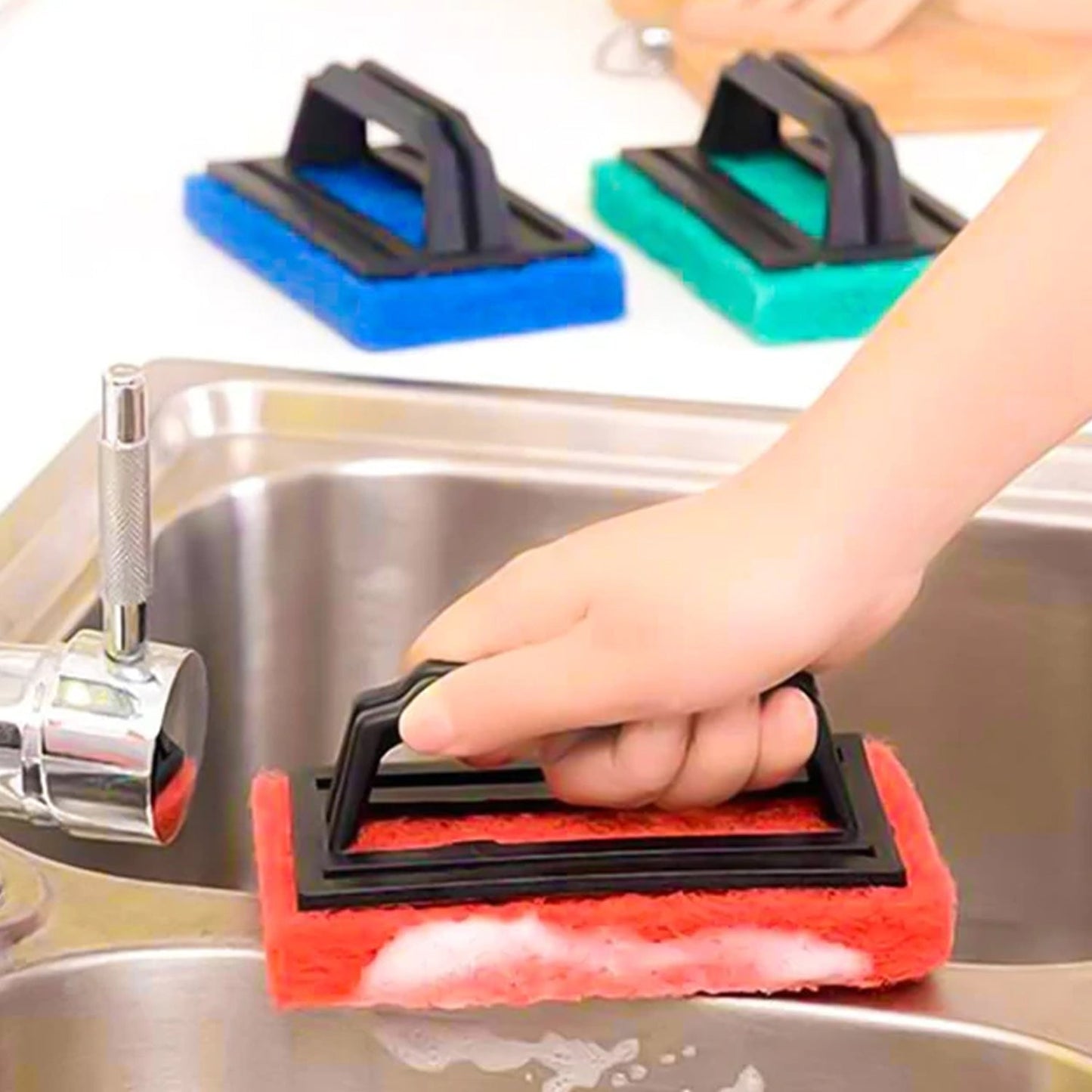 Handle Scrubber Brush Widely Used By All Types Of Peoples For Washing Utensils And Stuffs In All Kinds Of Bathroom And Kitchen Places Etc. - LootFaat