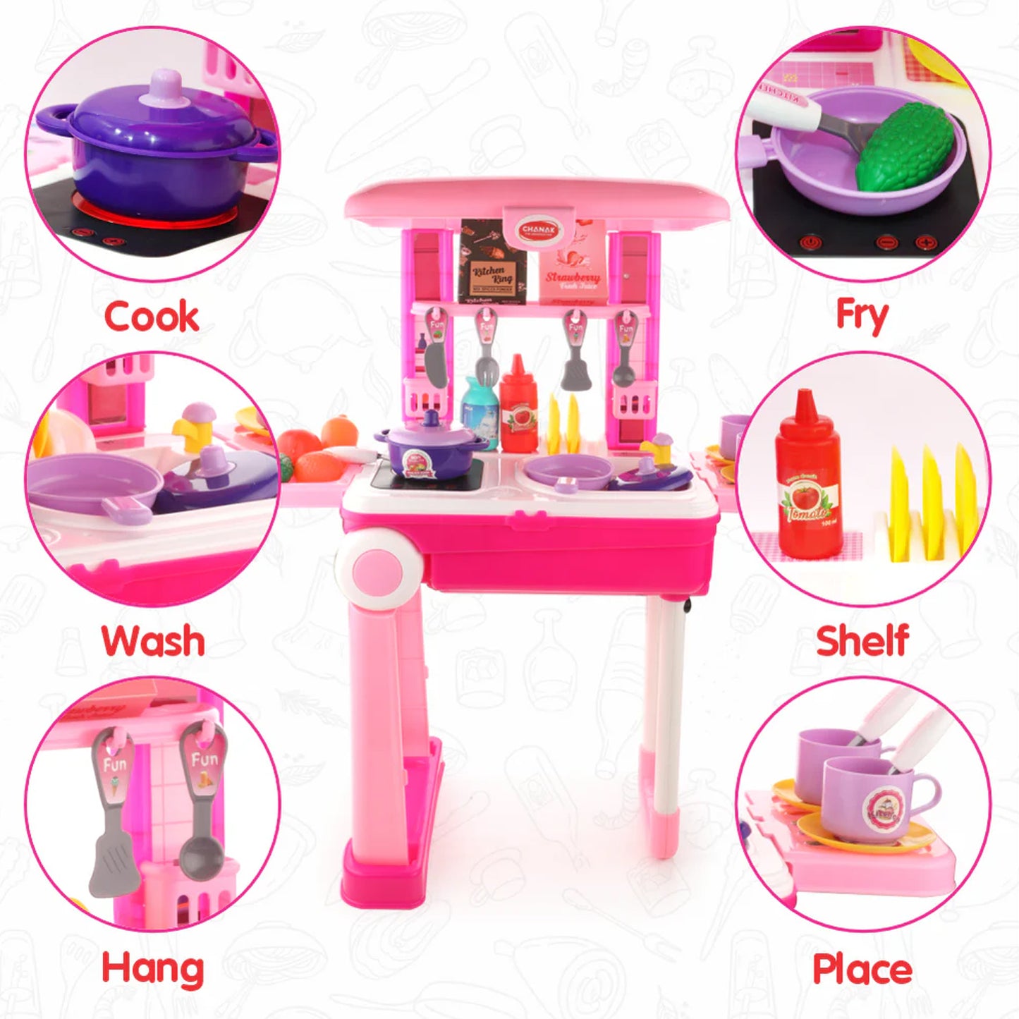3 In 1 Kitchen Set For Kids Portable Pretend Play Toys For Kids With Suitcase (1 Set) - LootFaat
