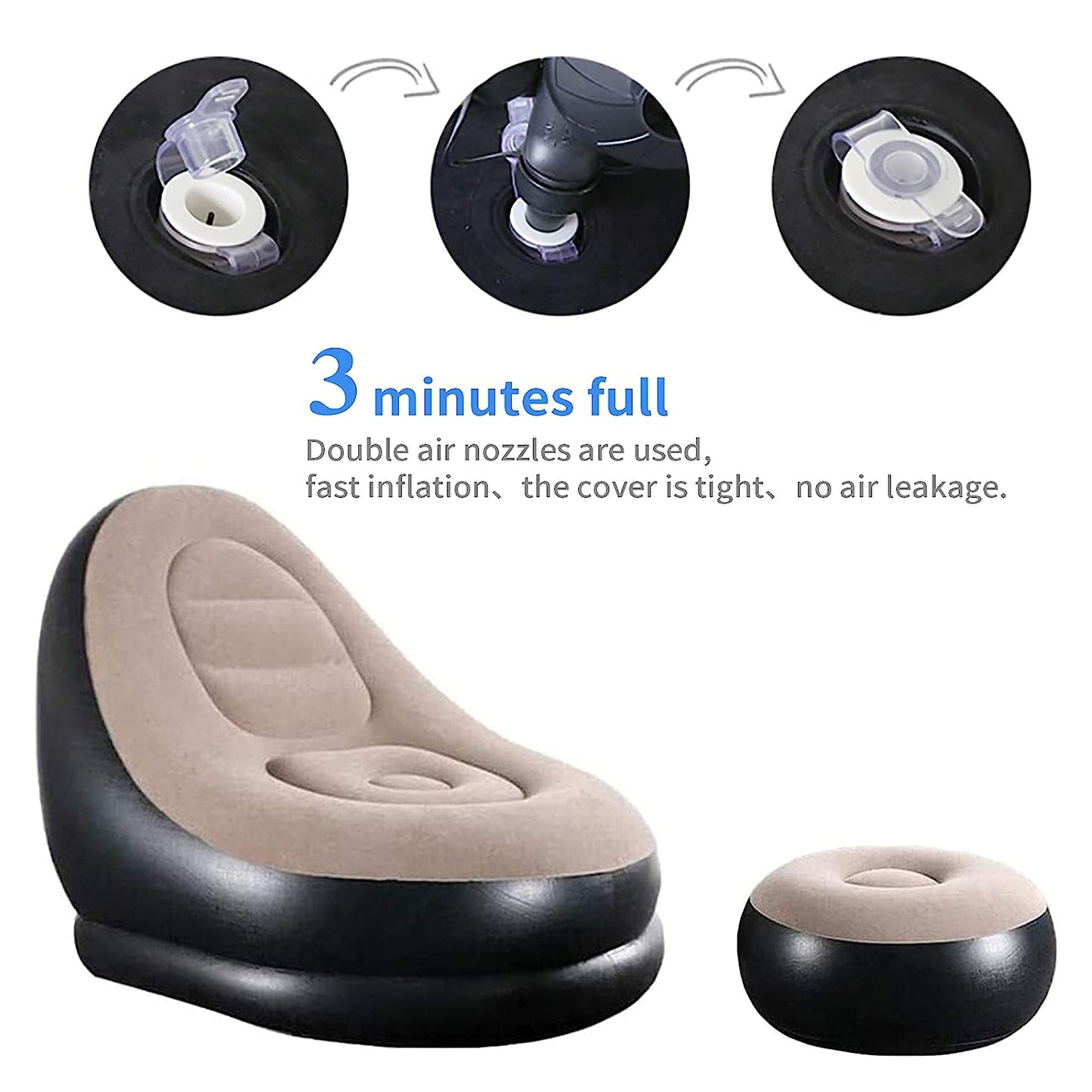 Inflatable Sofa Lounge Chair Ottoman Blow Up Chaise Lounge Air Sofa Indoor Flocking Leisure Couch For Home Office Rest Inflated Recliners Portable Deck Chair For Outdoor Travel Camping Picnic. - LootFaat