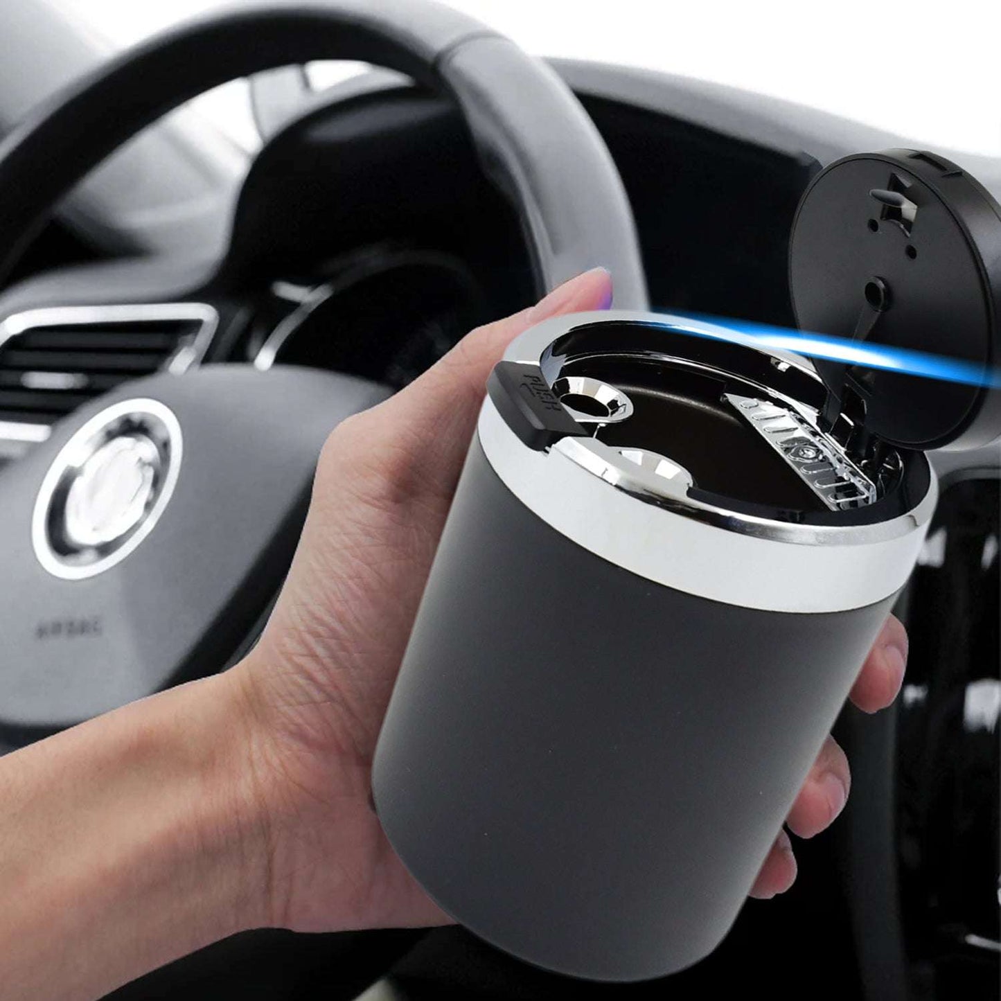 Portable Car Ashtray With Lid And Blue Led Light (1 Pc) - LootFaat