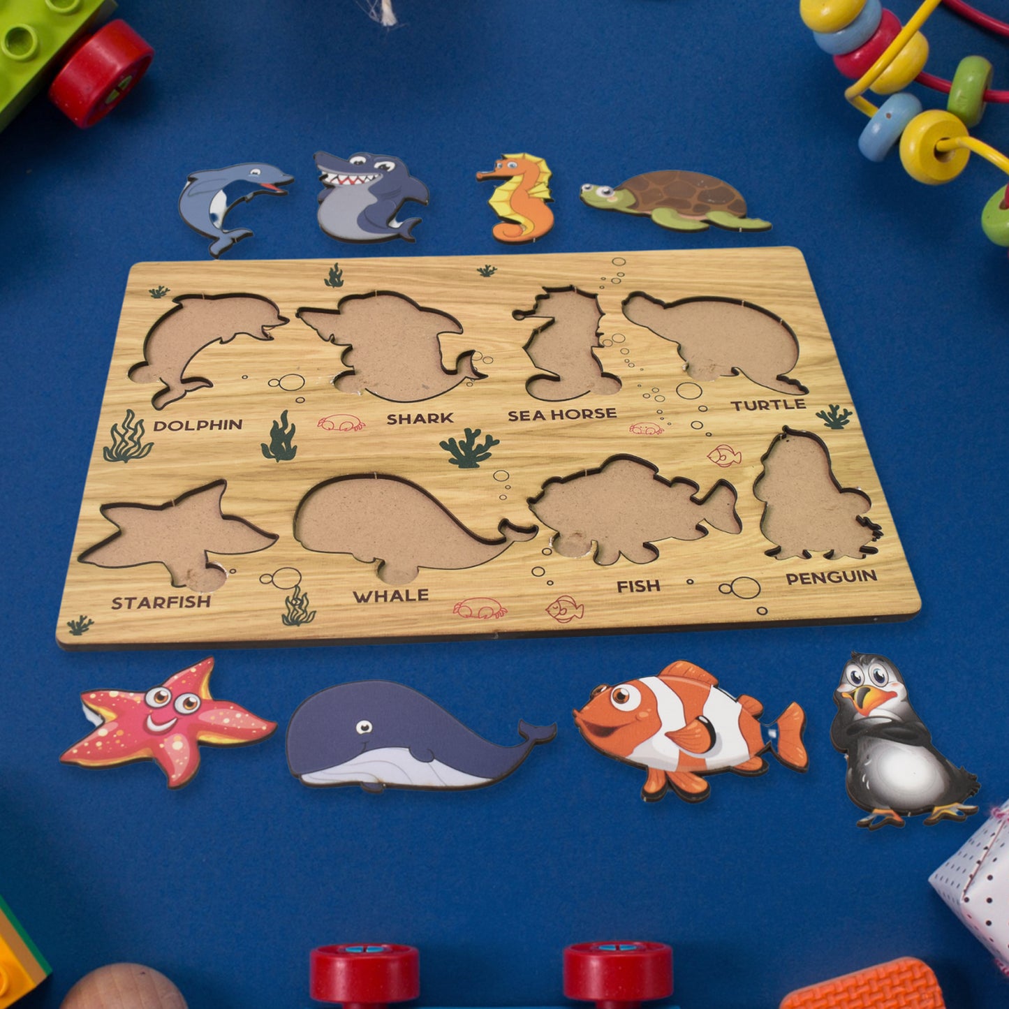 Seawater Animal Wooden Puzzle Learning Educational Board (1 Set) - LootFaat