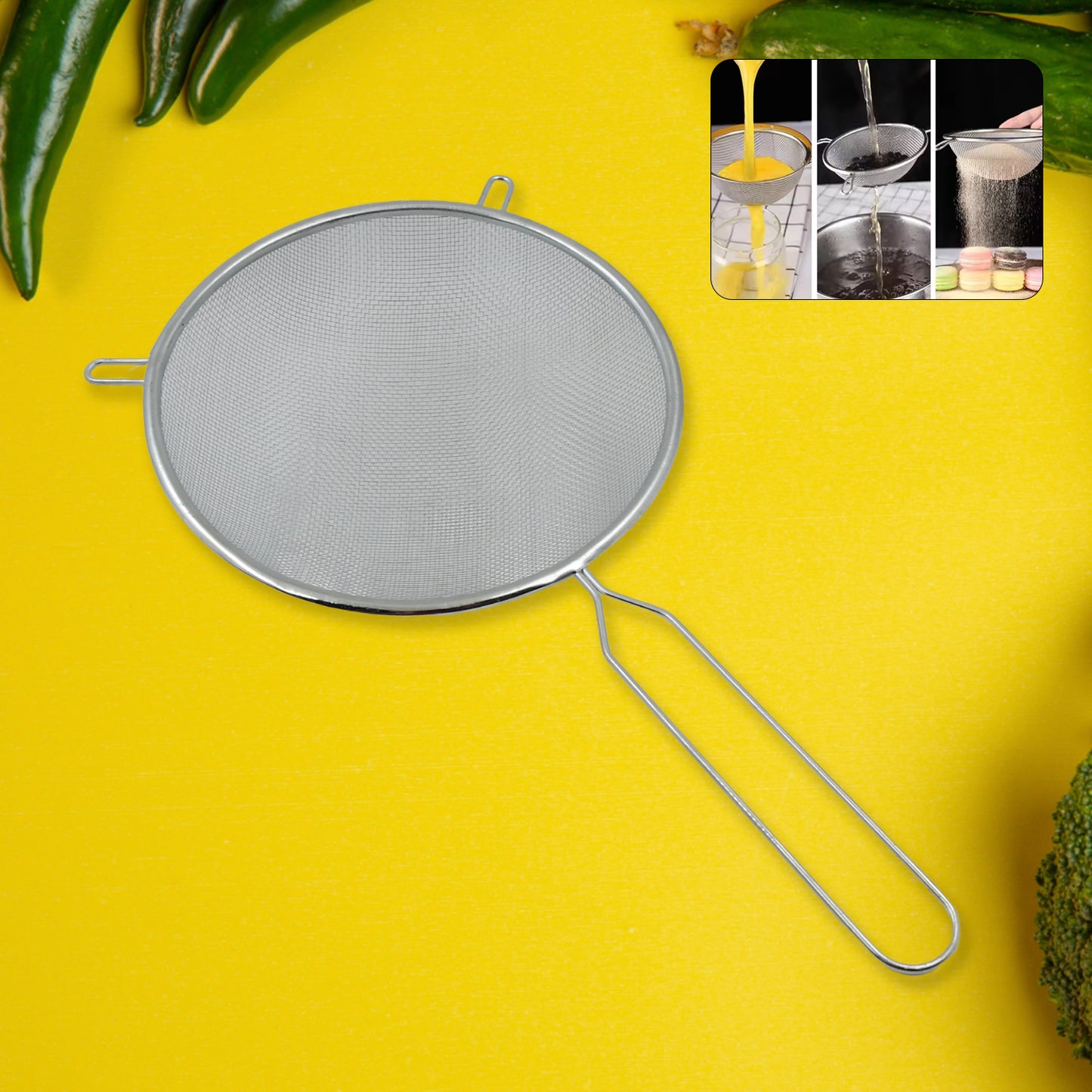 Big Mesh Strainer With Handle Stainless Steel Oil Straine Mesh Sieve Strainer(1 Pc) - LootFaat
