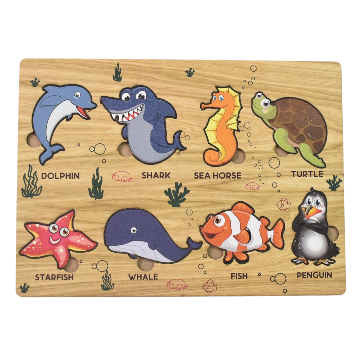 Seawater Animal Wooden Puzzle Learning Educational Board (1 Set) - LootFaat