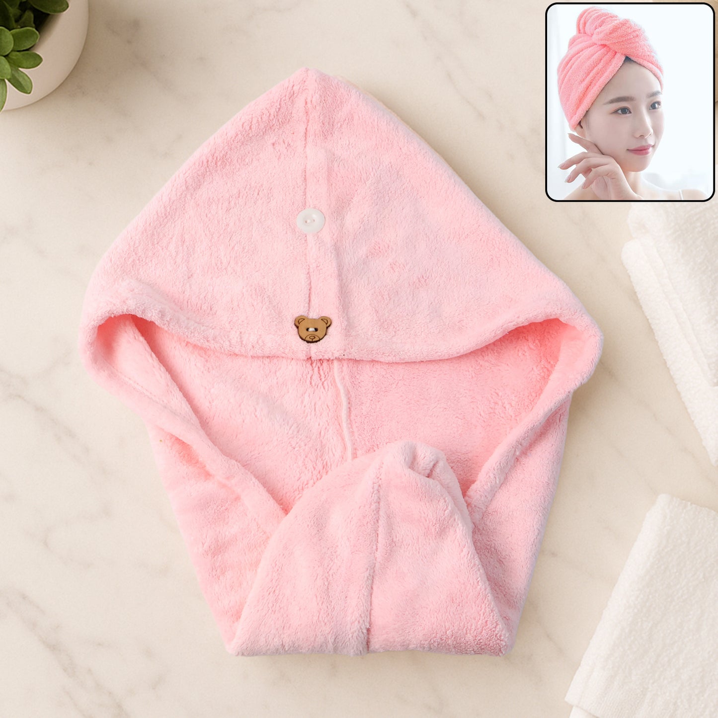 Teddy Bear Microfiber Hair Drying Towel Wrap
