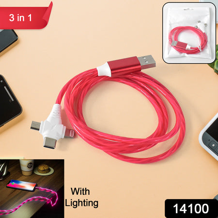 3 In 1 Charging Cable Light Up Fast Charger Lighting Cable - LootFaat