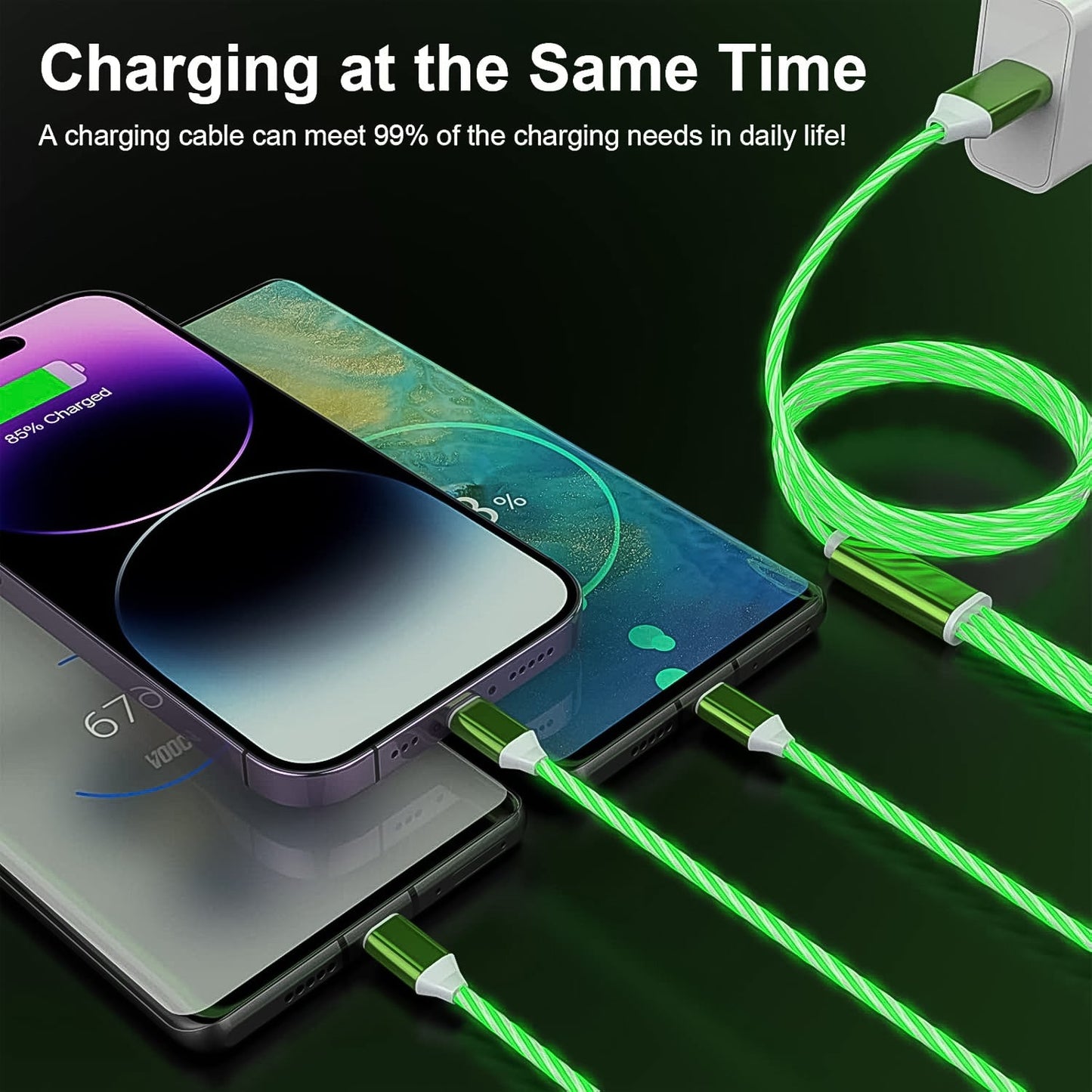 3 In 1 Charging Cable Light Up Fast Charger Multi Charging Cable (1 Pc) - LootFaat