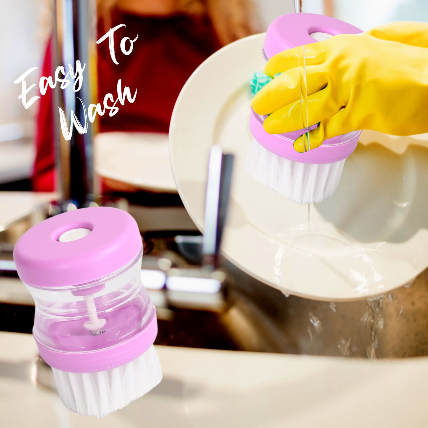 Plastic Wash Basin Brush Cleaner With Liquid Soap Dispenser (Multicolour) - LootFaat