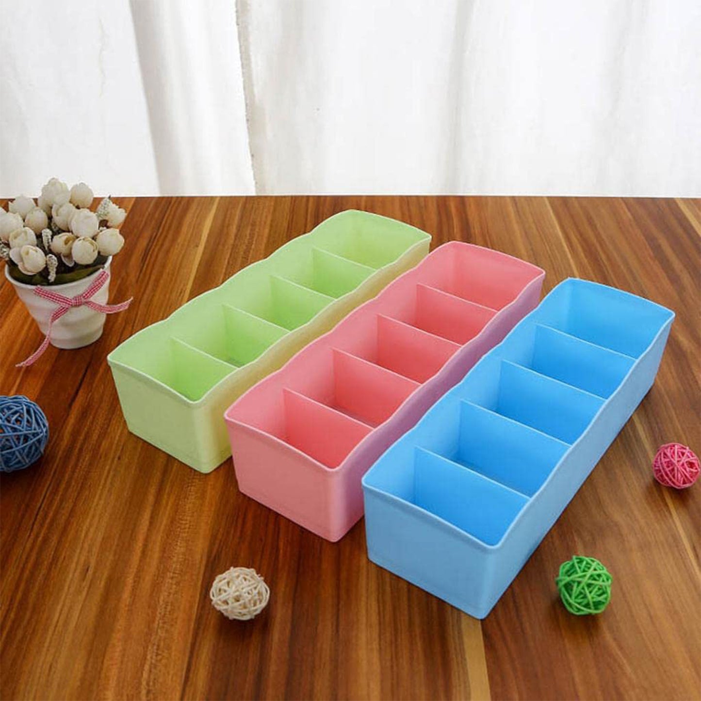 Multi-function Desktop Drawer Storage Box Clothing Organizer 5 Grid Storage Box Underwear Socks Ties Organizer Box (4 Pc Set) - LootFaat