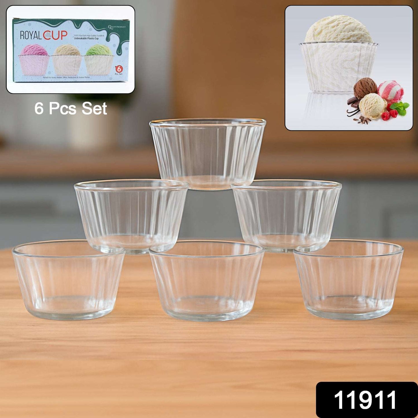 Premium Transparent Plastic Dessert Bowl Set 6 Pieces