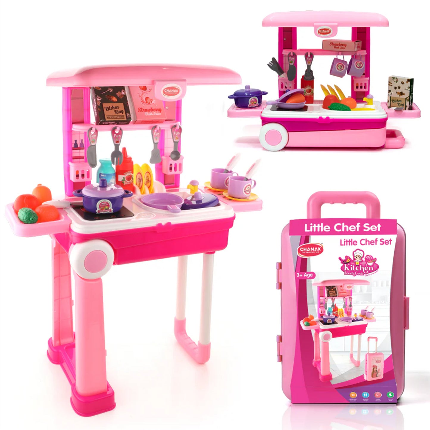 3 In 1 Kitchen Set For Kids Portable Pretend Play Toys For Kids With Suitcase (1 Set) - LootFaat