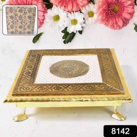 Golden - Square Pooja Chowki Patla Bajot (2020 Cm 1 Pc) - LootFaat