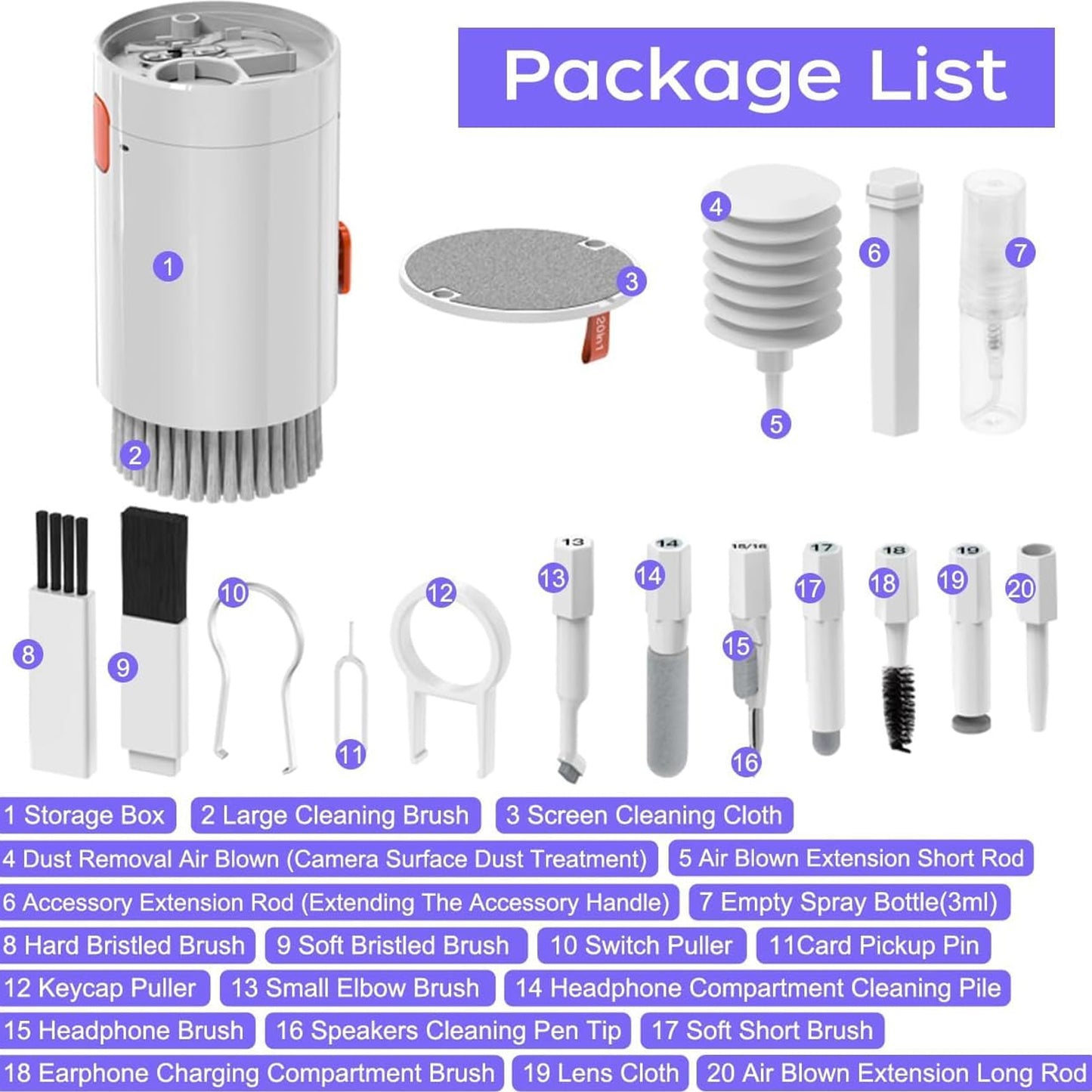 Keyboard Cleaner Kit 20-in-1 Laptop Phone Screen Cleaning Kit Keyboard Cleaning Kit With Electronic Cleaning Brush Spray For Airpods Pro Ipad Iphone Pro Camera Computer Cleaning - LootFaat