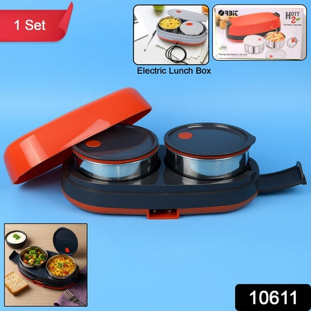 Orbit Electric Lunch Box with Dual Stainless Steel Containers - Portable Food Warmer