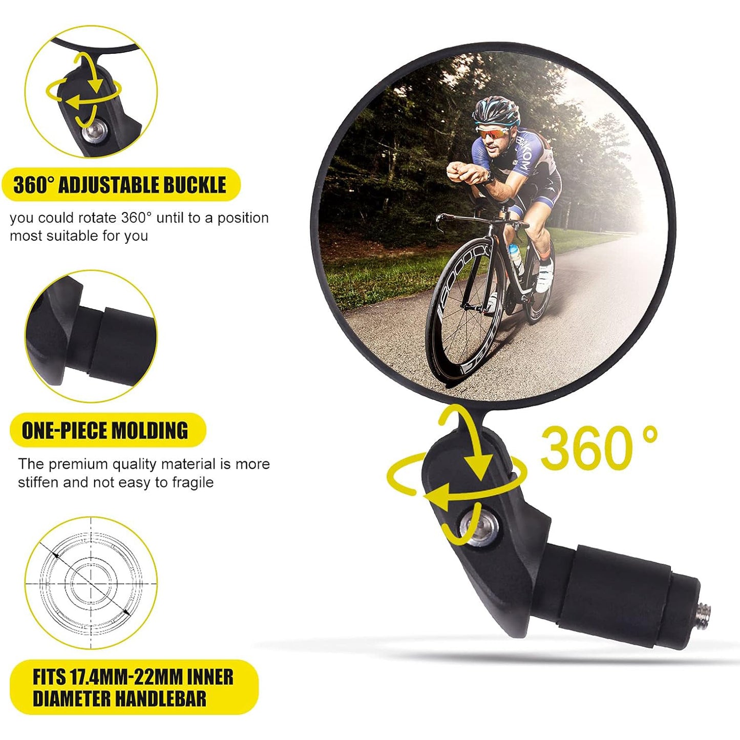 Bar End Bike Mirror Safe Rearview Mirror 360 Rotatable Foldable Safety Bicycle Rear View Mirror Mirror Durable Bike Mirror (1 Pc) - LootFaat