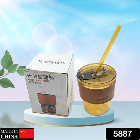 Home Glass Coffee Mugtea Cup With Glass Straw And Leakproof Lid Travel Friendly Cups With Heatproof Sleeves - LootFaat