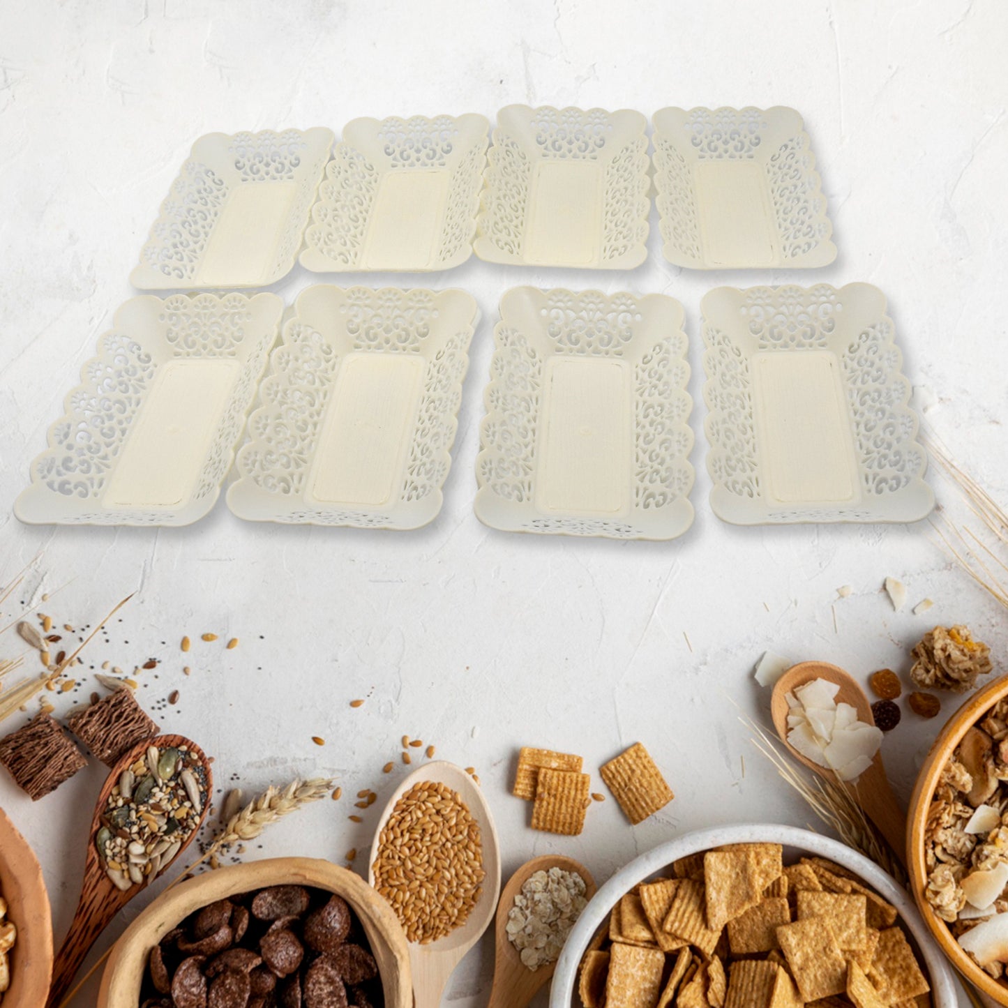 Rectangle Plastic Dinner Plate Snacks Breakfast Restaurant Serving Trays Home School Coffee Hotel Kitchen Office (8 Pcs Set) - LootFaat