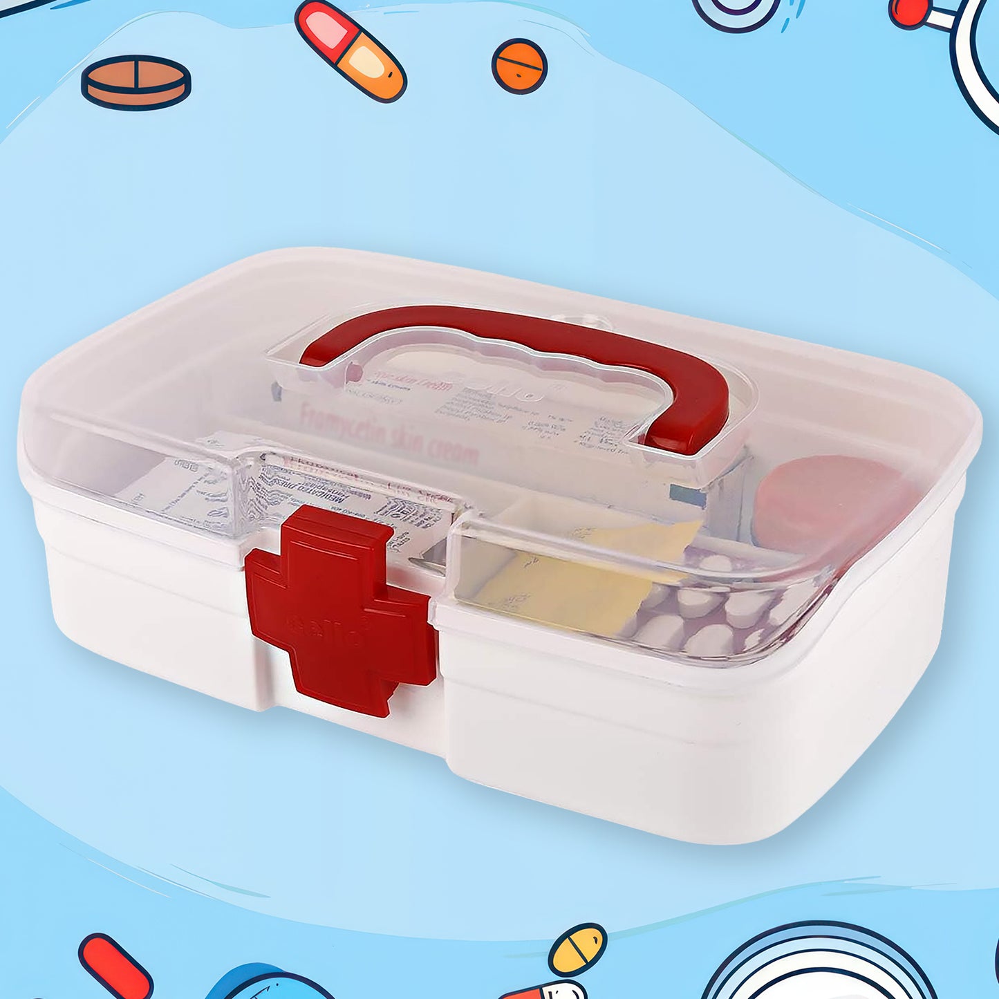 3 Compartment Medical Box 1 Piece Indoor Outdoor Medical Utility Medicine Storage Box Detachable Tray Medical Box Multi Purpose Regular Medicine First Aid Box With Handle Transparent Lid Color Box - LootFaat