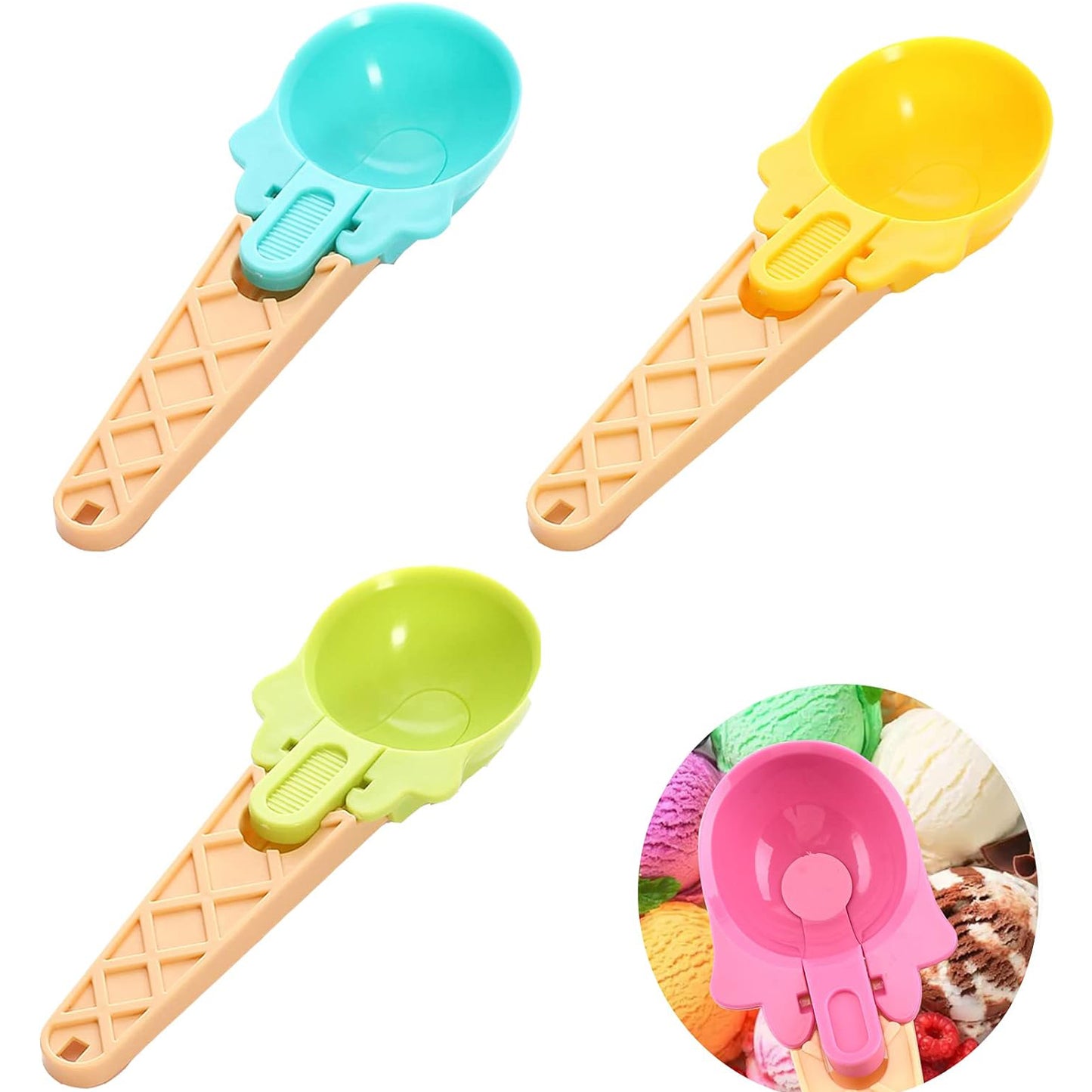 Ice Cream Spoons 2pcs Plastic Water Melon Scoopers With Trigger Dipper And Adults For Summer Party Ice Cream Scoop Food Serving Spoon Kitchen Tools Ice Cream Digging Spoon Household Spoons Cupcake Spoons Aps Fruit Ball Player (2 Pc) - LootFaat