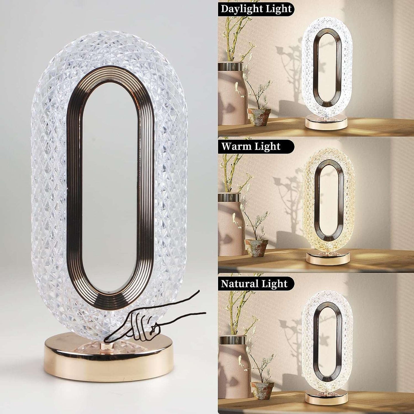 Touch Control Crystal Table Desk Lamp 3-way Dimmable Light Usb Rechargeable Crystal Diamond Table Lamp Exquisite Night Stand Light Lamp Beside Lamp For Bedroom Living Room Decorative Desk Lamp - LootFaat