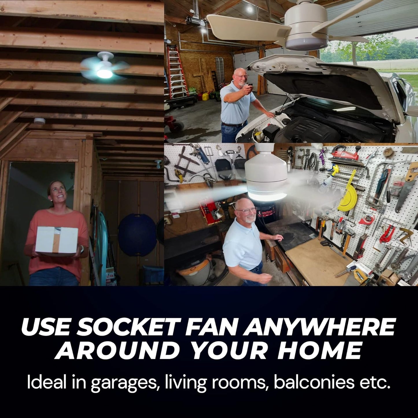 Socket Fan Light Original - Cool Light Led Ceiling Fans With Lights And Remote Control Replacement For Lightbulb - Bedroom Kitchen Living Room1000 Lumens 5000 Kelvins Cool Leds (Remote Battery Not Included) - LootFaat