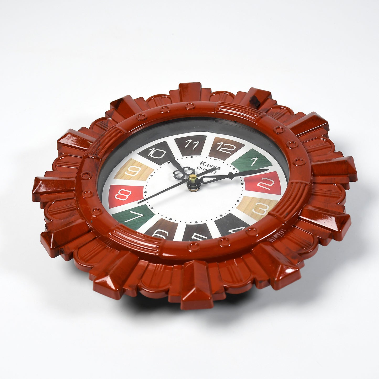 Wooden Look Designer Wall Clock Plastic Decorative Latest Wall Clock Battery Operated Round Easy To Read For Roomhomekitchenbedroomofficeschool - LootFaat