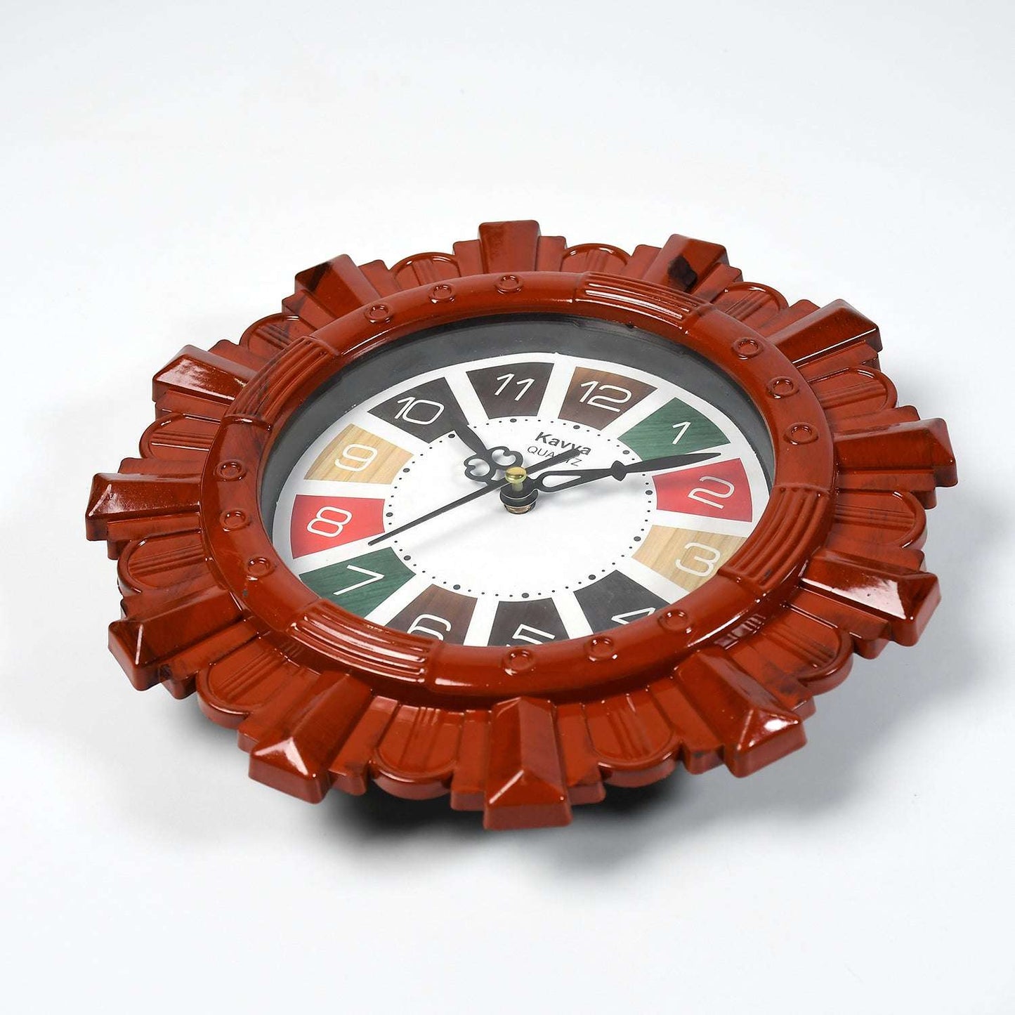 Wooden Look Designer Wall Clock Plastic Decorative Latest Wall Clock Battery Operated Round Easy To Read For Roomhomekitchenbedroomofficeschool - LootFaat