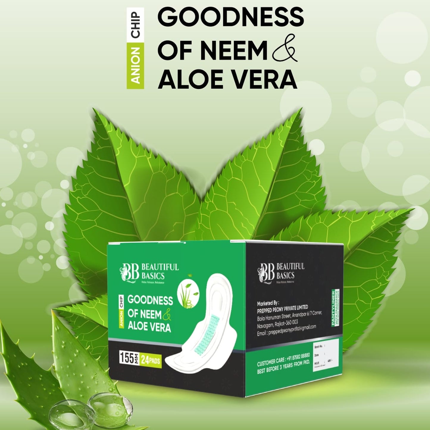Sanitary Pads For Women With Goodness Of Neem Aloe Vera Ultra Thin Leakage Protection Ph Balance With Antibacterial Anion Chip (155 Mm 24 Pads) - LootFaat