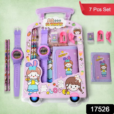 Stationery Set For Girls And Boys Kids Return Gift - 7 In 1 School Items For Kids-pencils Eraser Sharpener Pouch Pencil Extender Birthday Gift Idea Stationary Kit Set For School Kids (Pack Of 7 Pcs Set) - LootFaat