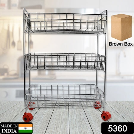 Stainless Steel Fruit Vegetable Stand Kitchen Trolley 3 Tier Kitchen Trolley Fruit Basket Vegetable Stand For Storage Onion Potato Rack For Kitchen Vegetable Rack For Kitchen - LootFaat