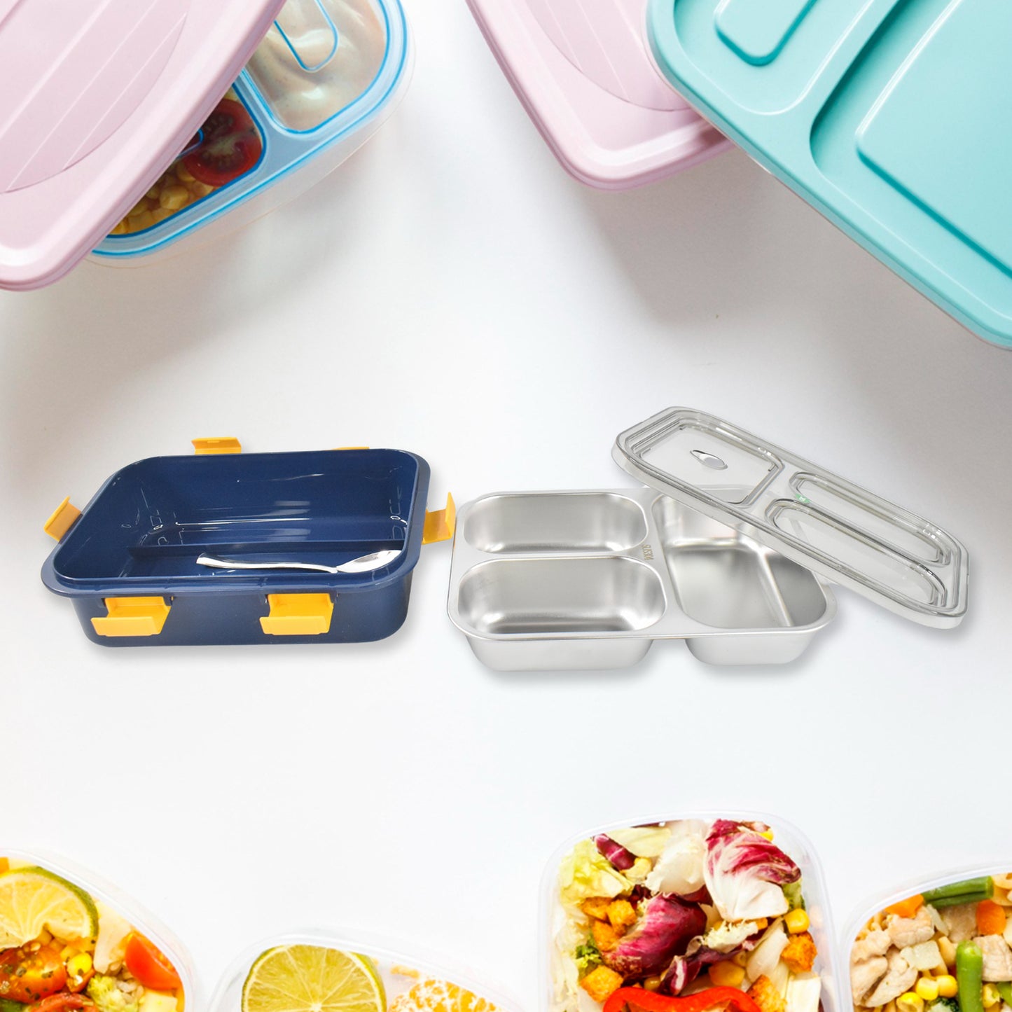 3 Compartment Transparent Stainless Steel Lunch Box For Kids - LootFaat