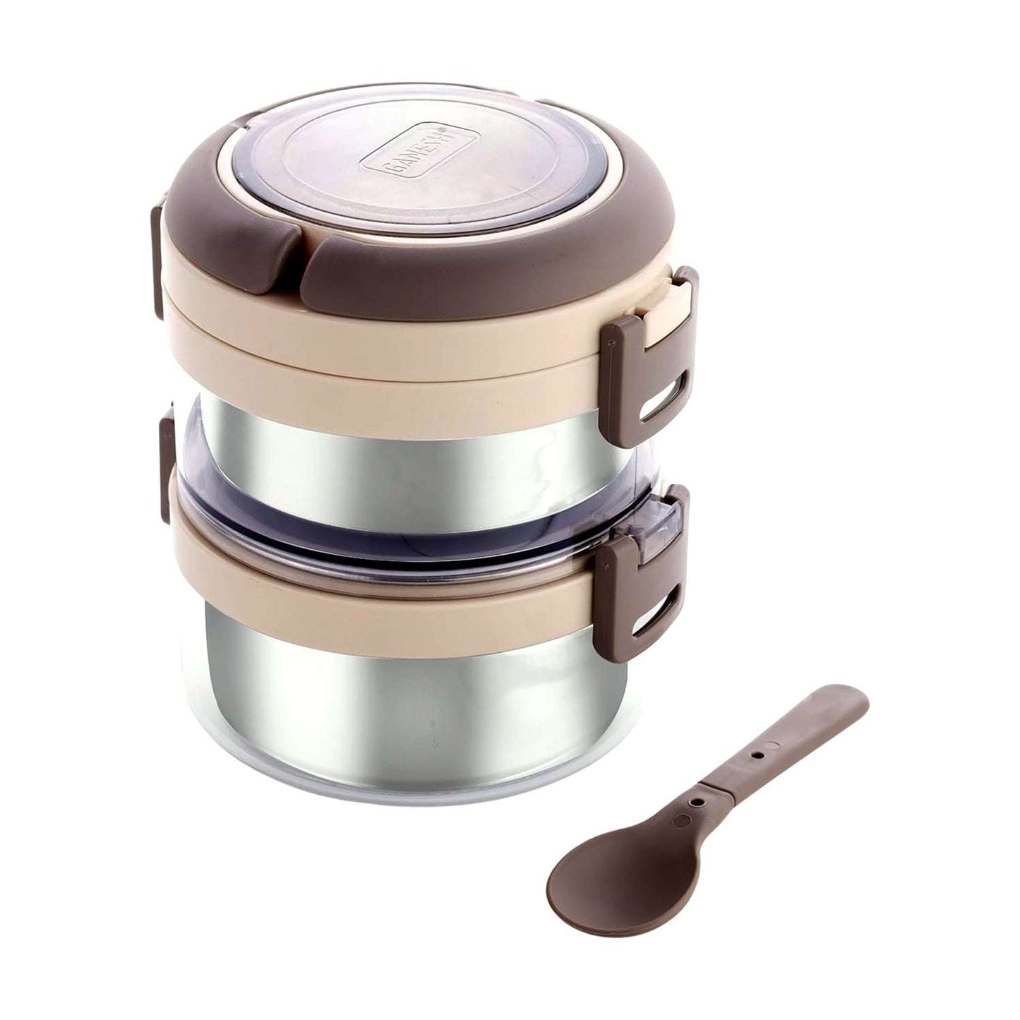 Ganesh Steko-2 Double Layer Insulated Stainless Steel Lunch Box with Spoon