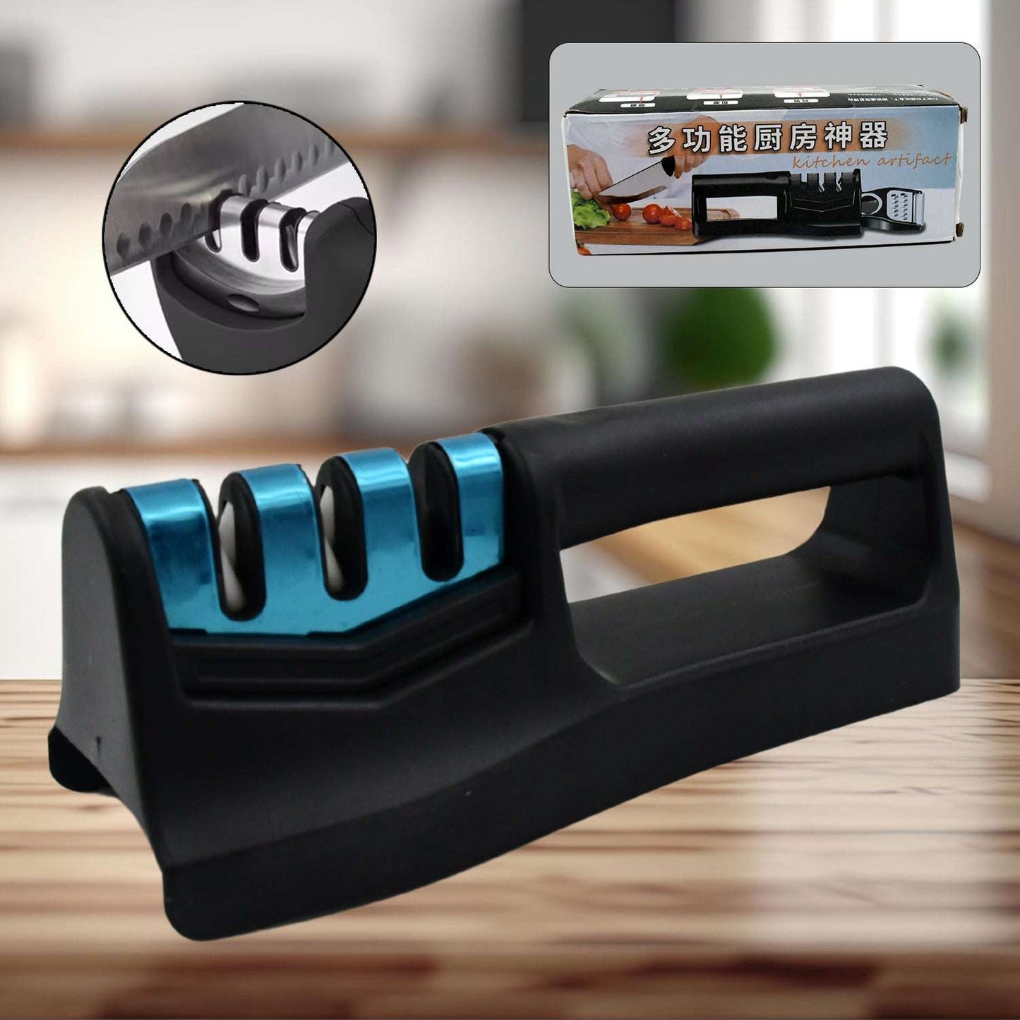 Knife Sharpener For Kitchen Knife Sharpener With Vegetable Chopper And Fish Scale Remover Handheld Knives Pocket Knife Sharpener Knife Sharpener For Chefs Serrated Knife (9in1) - LootFaat