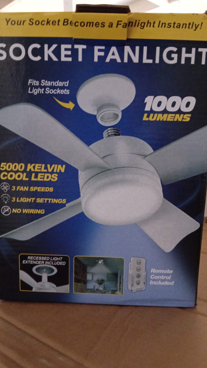 Socket Fan Light Original - Cool Light Led Ceiling Fans With Lights And Remote Control Replacement For Lightbulb - Bedroom Kitchen Living Room1000 Lumens 5000 Kelvins Cool Leds (Remote Battery Not Included) - LootFaat