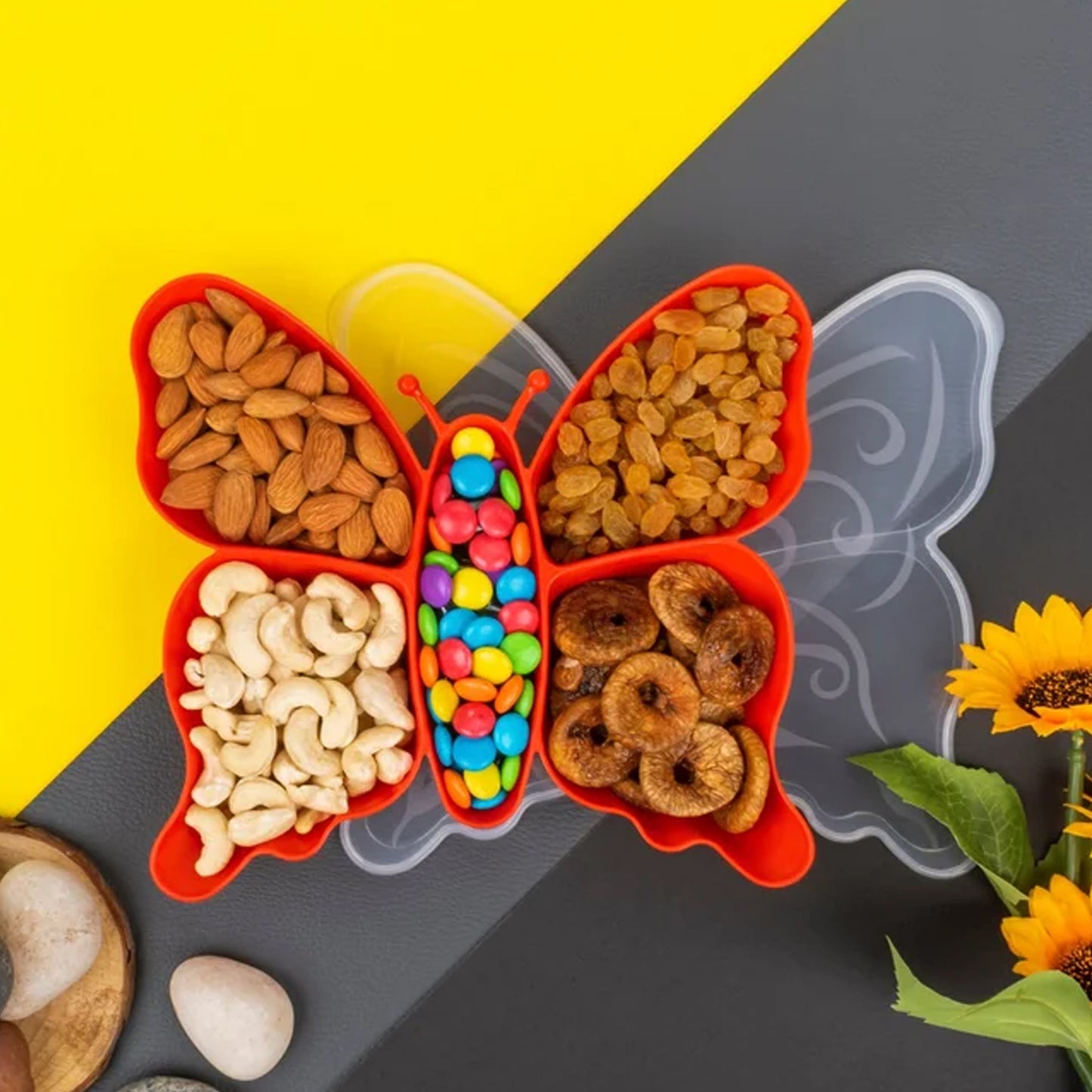 5 Compartment Multipurpose Butterfly Plastic Tray (1 Pc) - LootFaat