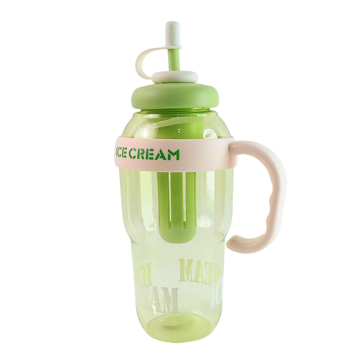 Approx 1300ml Large Capacity Cute Ice Cream Themed Water Bottle With Handle Straw Fruit Infuser Leakproof Sipper For Kids Adults